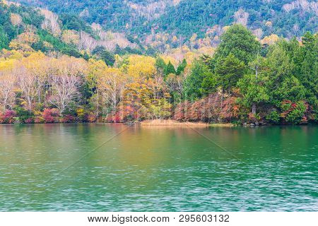 View Of Yunoko Lake In Autumn Season At Nikko National Park, Nikko, Tochigi, Japan.
