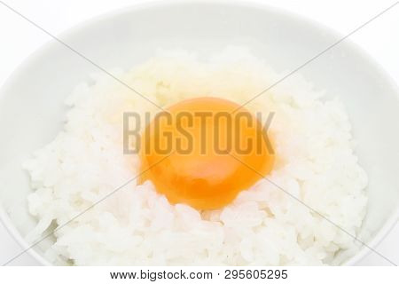 Close Up Of Japanese Cooked Rice With Raw Egg, Tamago Kake Gohan