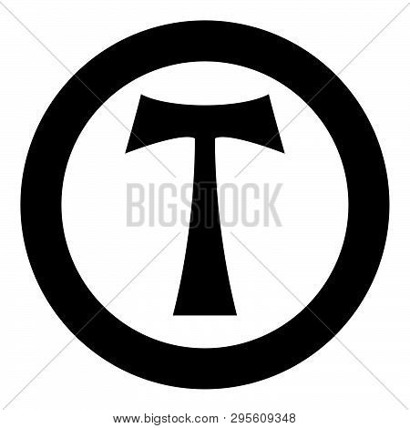 Cross Monogram T Symbol Saint Anthony Apostle Sign Religious Cross Icon In Circle Round Black Color 