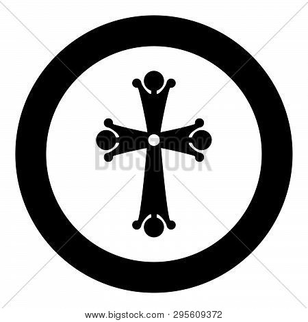 Four Pointed Cross Drop Shaped Cross Monogram Religious Cross Icon In Circle Round Black Color Vecto