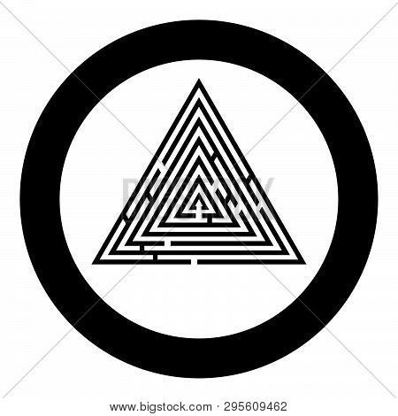 Triangular Labyrinth Maze Conundrum Labyrinth Conundrum Icon In Circle Round Black Color Vector Illu