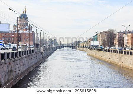 Obvodny Canal In St. Petersburg. Quay Bypass Channel. Russia, St. Petersburg, April 12, 2018