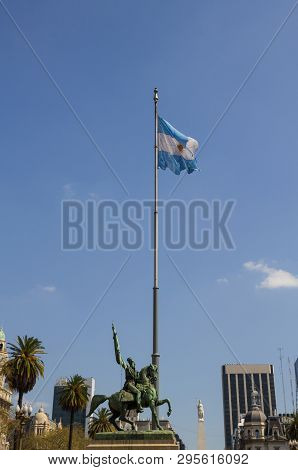 The Statue Of Manuel Belgrano On The Plaza De Mayo In Buenos Aires, Argentina. Down, To The Bottom O