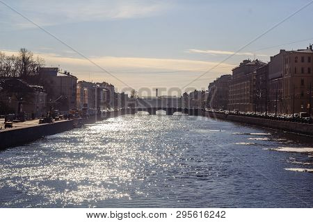 Obvodny Canal In St. Petersburg. Quay Bypass Channel. Russia, St. Petersburg, April 12, 2018