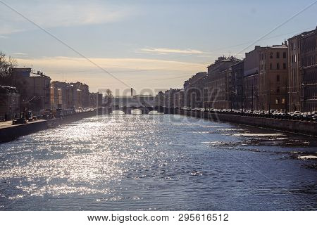 Obvodny Canal In St. Petersburg. Quay Bypass Channel. Russia, St. Petersburg, April 12, 2018