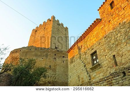 The Tower Of The Medieval Castle Of Peratallada In The Heart Of Costa Brava. Baix Emporda, Catalonia