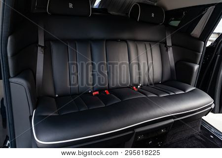 Novosibirsk, Russia - 04.11.2019: Interior View Of New A Very Expensive Rolls Royce Phantom Car, A L