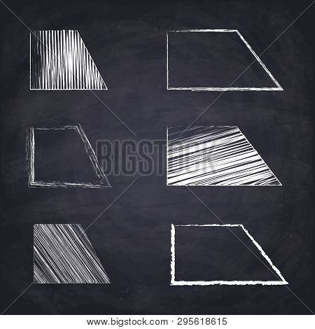 Free Hand Drawn Right Trapezium. Chalk Geometric Figures On Chalkboard Background. Vector Illustrati