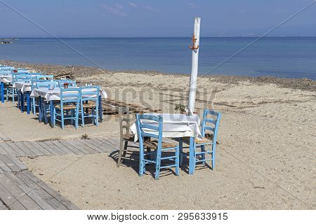 Nea Fokea, Kassandra,  Greece - March 31, 2019: Panorama Of Town Of Nea Fokea, Kassandra, Chalkidiki
