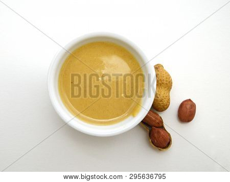 Peanut. Peanut Butter. Creamy Peanut Paste Viewed From Above.