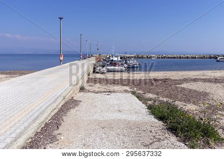Nea Fokea, Kassandra,  Greece - March 31, 2019: Panorama Of Town Of Nea Fokea, Kassandra, Chalkidiki