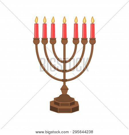 Menorah Vector Icon. Menorah - Traditional Seven-branched Jewish Candlestick For Hanukkah Design. Is