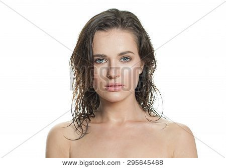 Beautiful Healthy Womal With Wet Skin After Bath Isolated