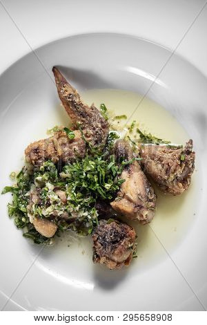 Portuguese Spicy Marinated Deep Fried Chicken Frango A Passarinho Traditional Tapas Dish With Garlic