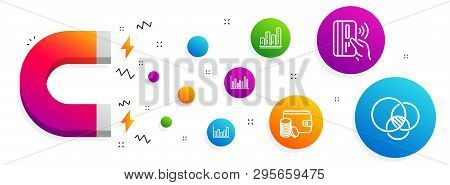 Magnet Attracting. Payment Method, Graph Chart And Contactless Payment Icons Simple Set. Bar Diagram