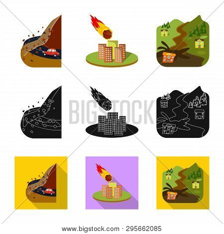 Vector Design Of Weather And Distress Symbol. Collection Of Weather And Crash Vector Icon For Stock.