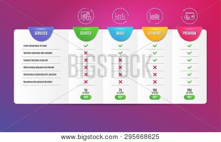 Accounting, Growth Chart And Money Diagram Icons Simple Set. Comparison Table. Buying Accessory Sign