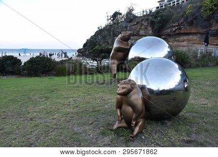 Sydney, Australia - Oct 23, 2018. Tae-geun Yang: Rolling The Earth. Sculpture By The Sea Along The B