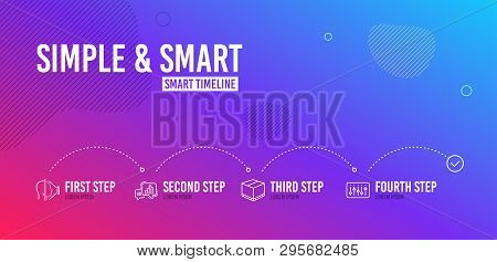 Infographic Timeline. Face Id, Delivery Box And Graph Chart Icons Simple Set. Dj Controller Sign. Ph