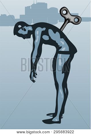 Burn Out. Silhouette Of A Man With A Key