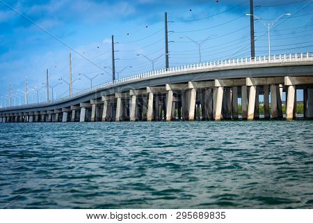 Waterlevel Shot Of The Boca Chica Bridge As It Enters Stock Island Headed To Key West Florida In The