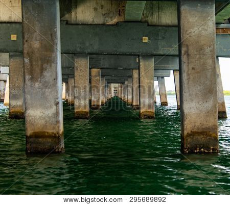 Waterlevel Shot Of The Underside Boca Chica Bridge As It Enters Stock Island Headed To Key West Flor