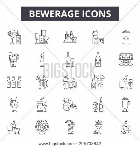 Bewerage Line Icons, Signs Set, Vector. Bewerage Outline Concept, Illustration: Black, White, Deglas
