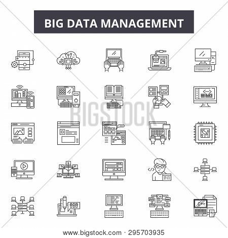 Big Data Management Line Icons, Signs Set, Vector. Big Data Management Outline Concept, Illustration
