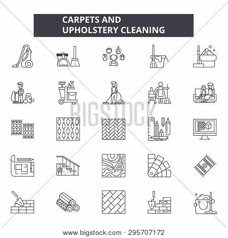 Carpets And Upholstery Cleaning Line Icons, Signs Set, Vector. Carpets And Upholstery Cleaning Outli