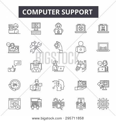 Computer Support Line Icons, Signs Set, Vector. Computer Support Outline Concept, Illustration: Comp