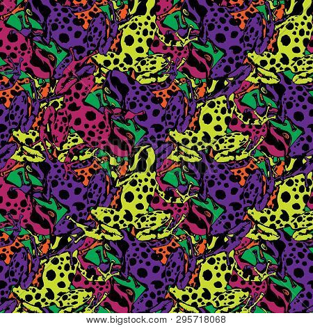 Poison-dart Frogs Dendrobates . Vector Study Of Colors And Patterns. Pattern Of Poisonous Frogs With