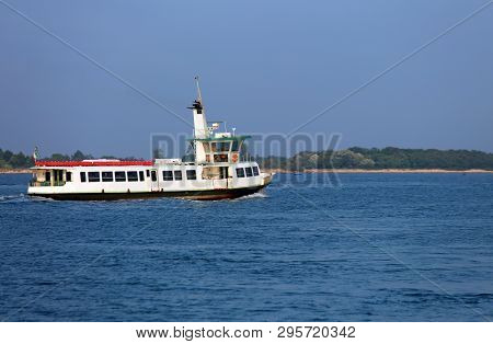 Large Ship For Transporting Passengers And Tourists In The Venetian Lagoon Called Vaporetto On The A