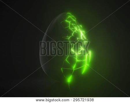 Easter Egg. Alien With Green Glowing Cracks. 3d Illustration