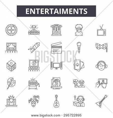 Entertaiments Line Icons, Signs Set, Vector. Entertaiments Outline Concept, Illustration: Isolated, 