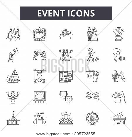 Event Line Icons, Signs Set, Vector. Event Outline Concept, Illustration: Event, Calendar, Isolated,