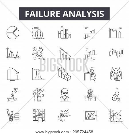Failure Analysis Line Icons, Signs Set, Vector. Failure Analysis Outline Concept, Illustration: Anal