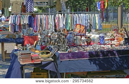 Sunday Antique Market At Promenade Lungomare In Naples Italy