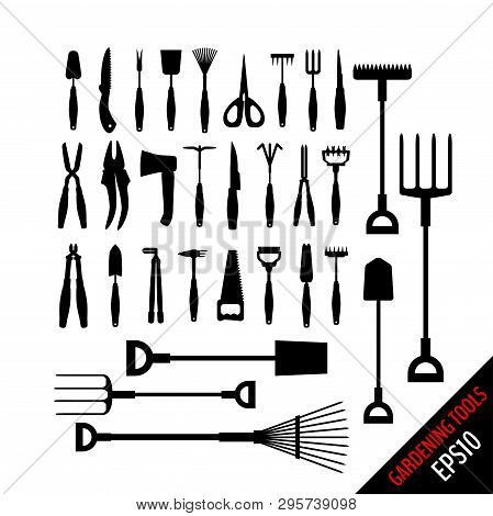 Set Of Various Gardening Tools Isolated On White Background. Garden Tool Kit. Vector Illustration Fo