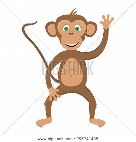 Illustration A Brown Funny  Monkey On A White Background.