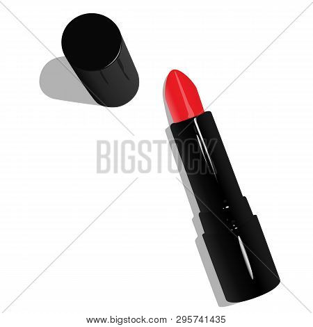Red Lipstick With Cap On A White Background.