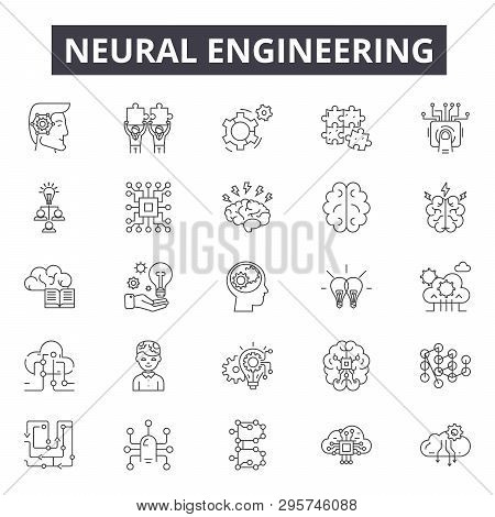 Neural Engineering Line Icons, Signs Set, Vector. Neural Engineering Outline Concept, Illustration: 