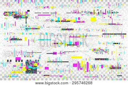 Glitch Vhs Background. Color Distortions On Transparent Backdrop. Digital Abstract Noise. Glitched T