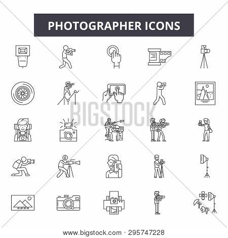 Photographer Line Icons, Signs Set, Vector. Photographer Outline Concept, Illustration: Photographer