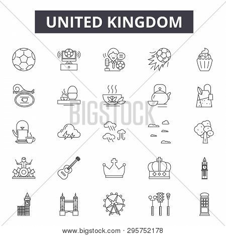 United Kingdom Line Icons, Signs Set, Vector. United Kingdom Outline Concept, Illustration: Travel, 
