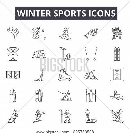 Winter Sports Line Icons, Signs Set, Vector. Winter Sports Outline Concept, Illustration: Winter, Sp