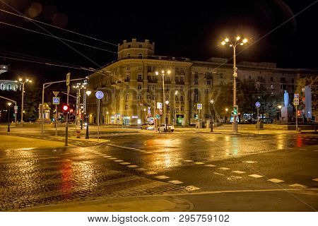 Moscow, Russia - September 2015: The Nikitsky Gates In Moscow At Night