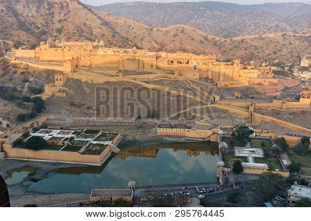 View Of Amber Fort And Palace At Morning In Jaipur. Rajasthan. India