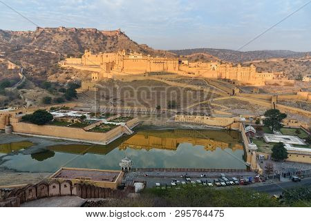 View Of Amber Fort And Palace At Morning In Jaipur. Rajasthan. India
