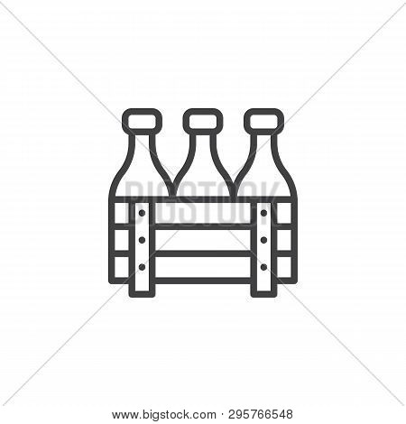 Milk Bottle Case Line Icon. Linear Style Sign For Mobile Concept And Web Design. Wood Crate With Mil
