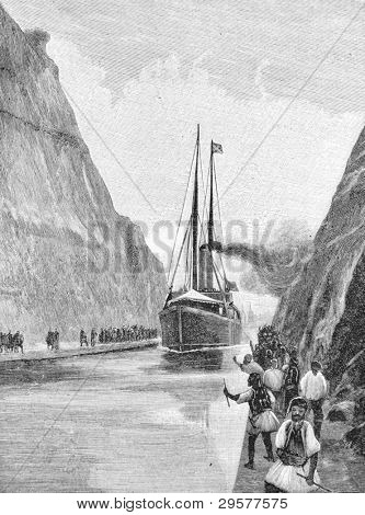 Abertura do Canal de Corinto. Gravura de Rashevsky. Publicado na revista 